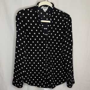 Express Polka Dot Portofino Slim Fit Blouse Button Up Shirt - Black & White - S